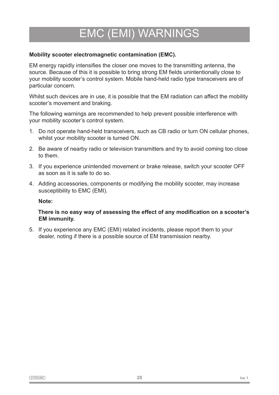 Emc (emi) warnings | Sterling 2 User Manual | Page 31 / 38