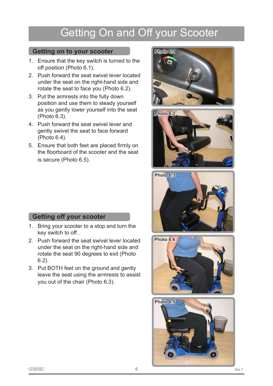 Getting on and off your scooter | Sterling 2 User Manual | Page 9 / 38