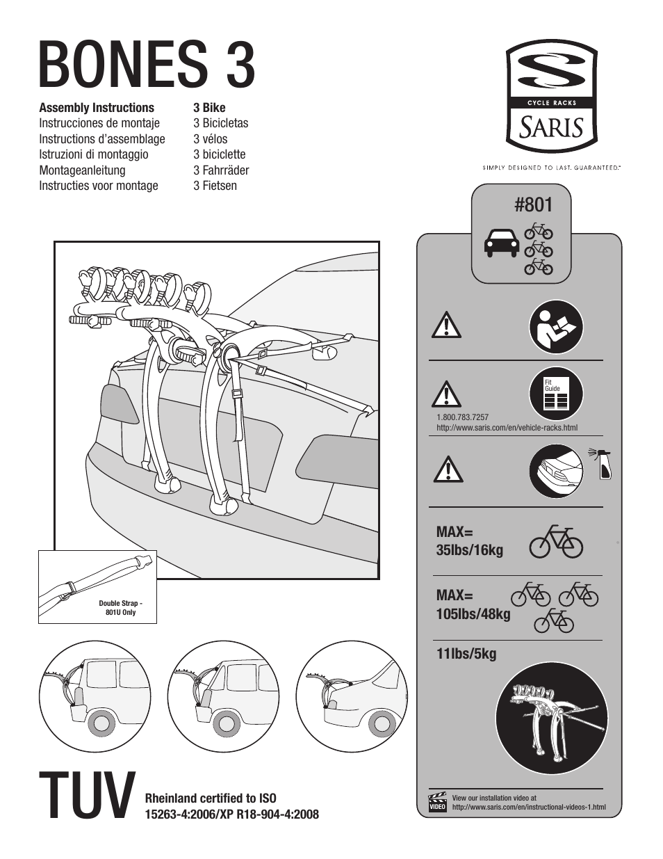 Saris Bones 3 (3-bike) 801 User Manual | 10 pages