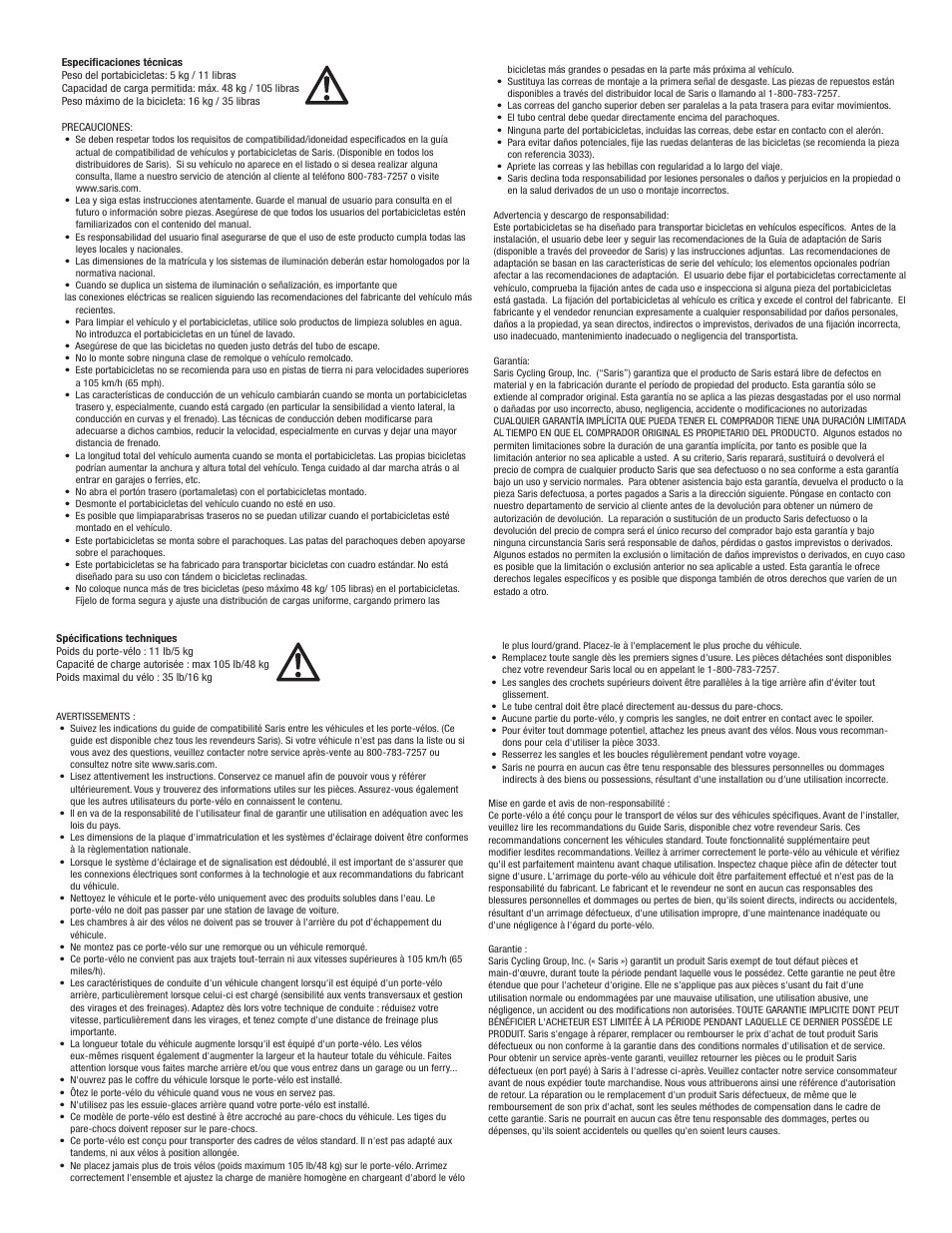 Saris Bones 3 (3-bike) 801 User Manual | Page 6 / 10