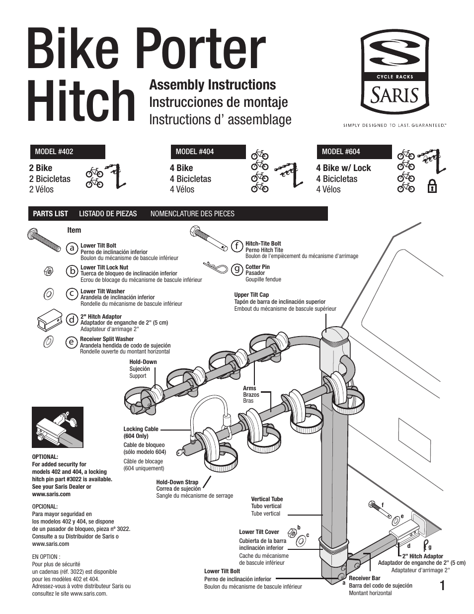 Saris Bike Porter Hitch #604 User Manual | 9 pages