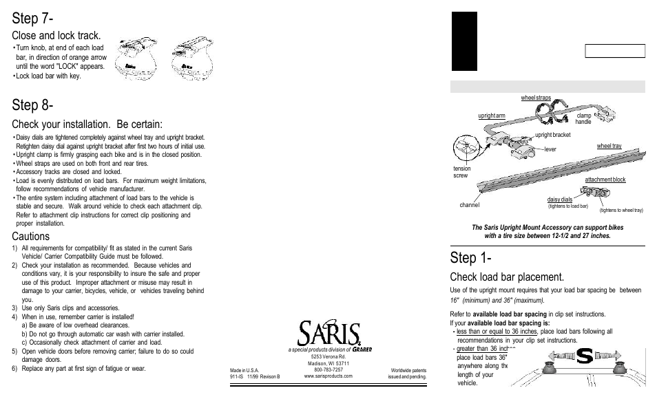 Saris 911 User Manual | 2 pages