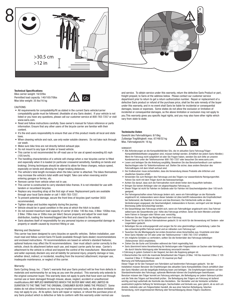 5 cm >12 in, Gb de | Saris Axis Steel #832 User Manual | Page 4 / 6