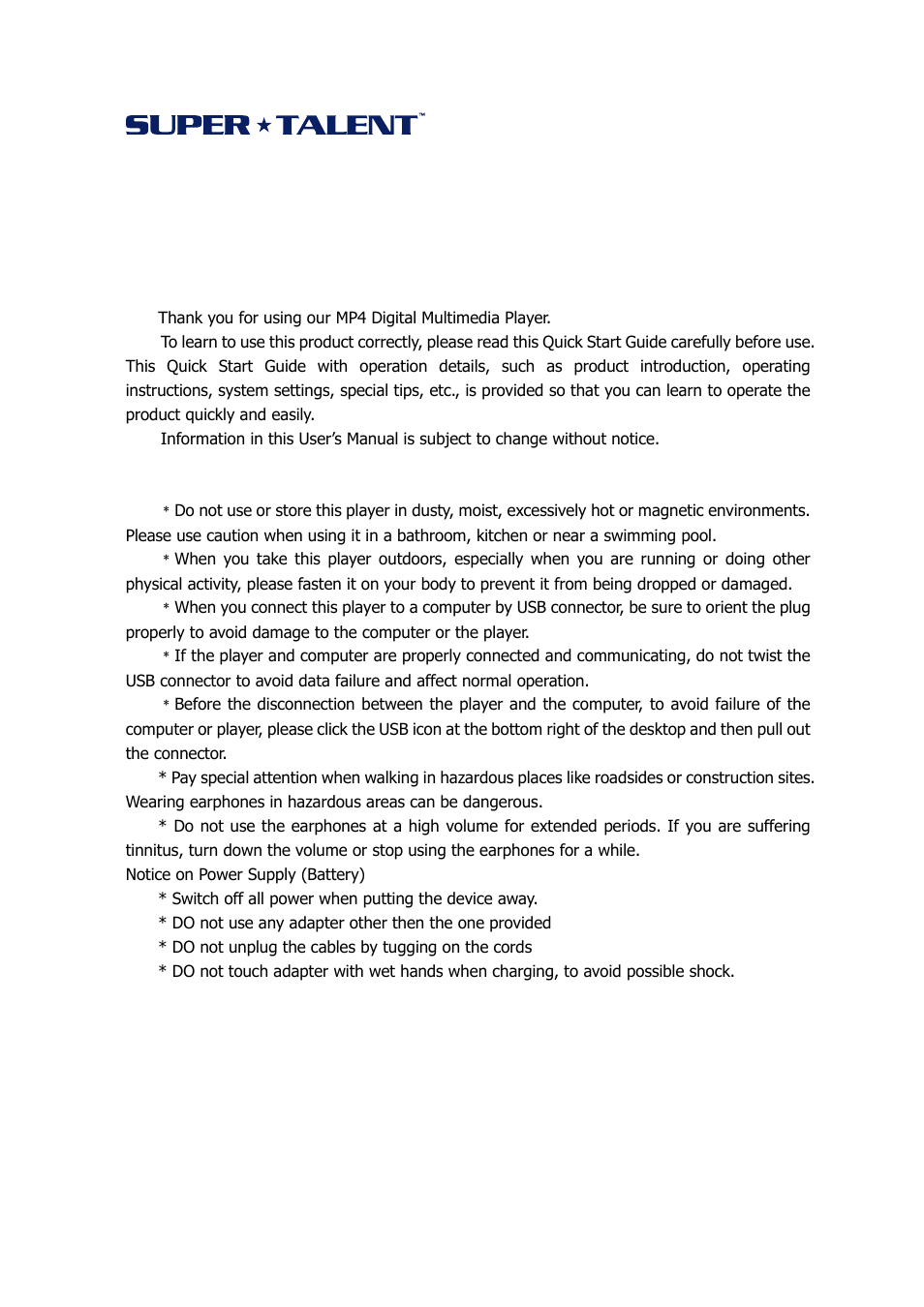 Super Talent Technology Digital Multimedia Player User Manual | 17 pages