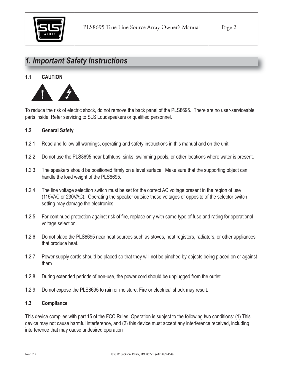 Important safety instructions | SLS Audio PLS8695 User Manual | Page 2 / 6