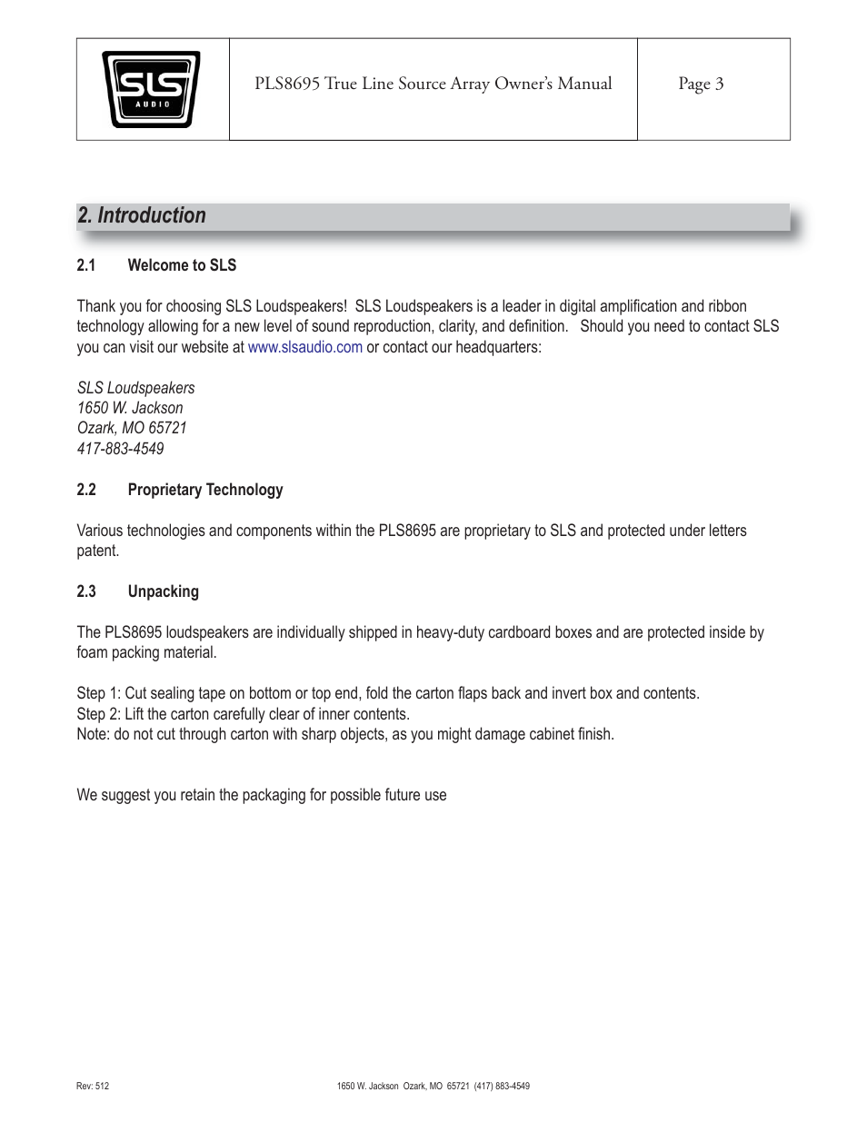 Introduction | SLS Audio PLS8695 User Manual | Page 3 / 6