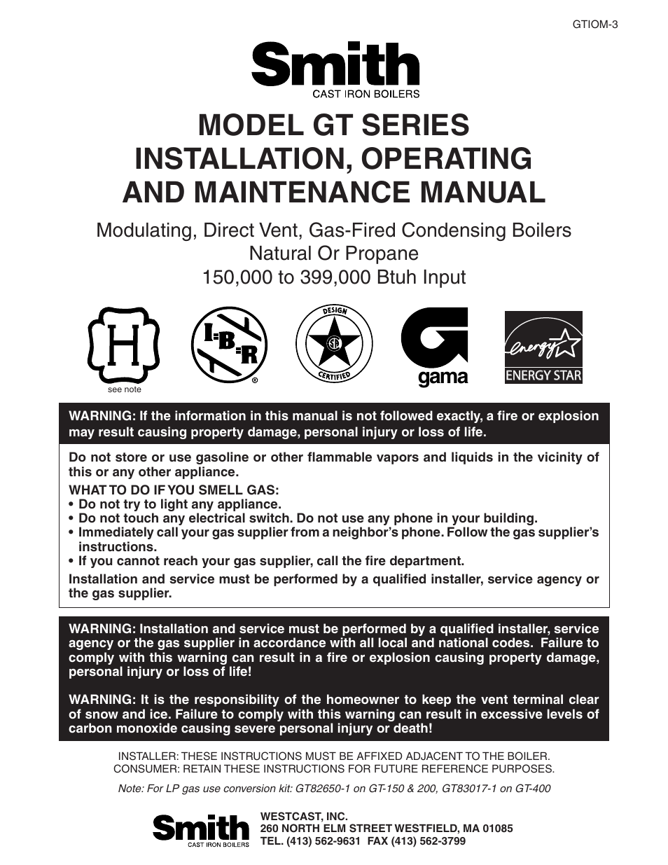 Smith Cast Iron Boilers GT Series User Manual | 44 pages