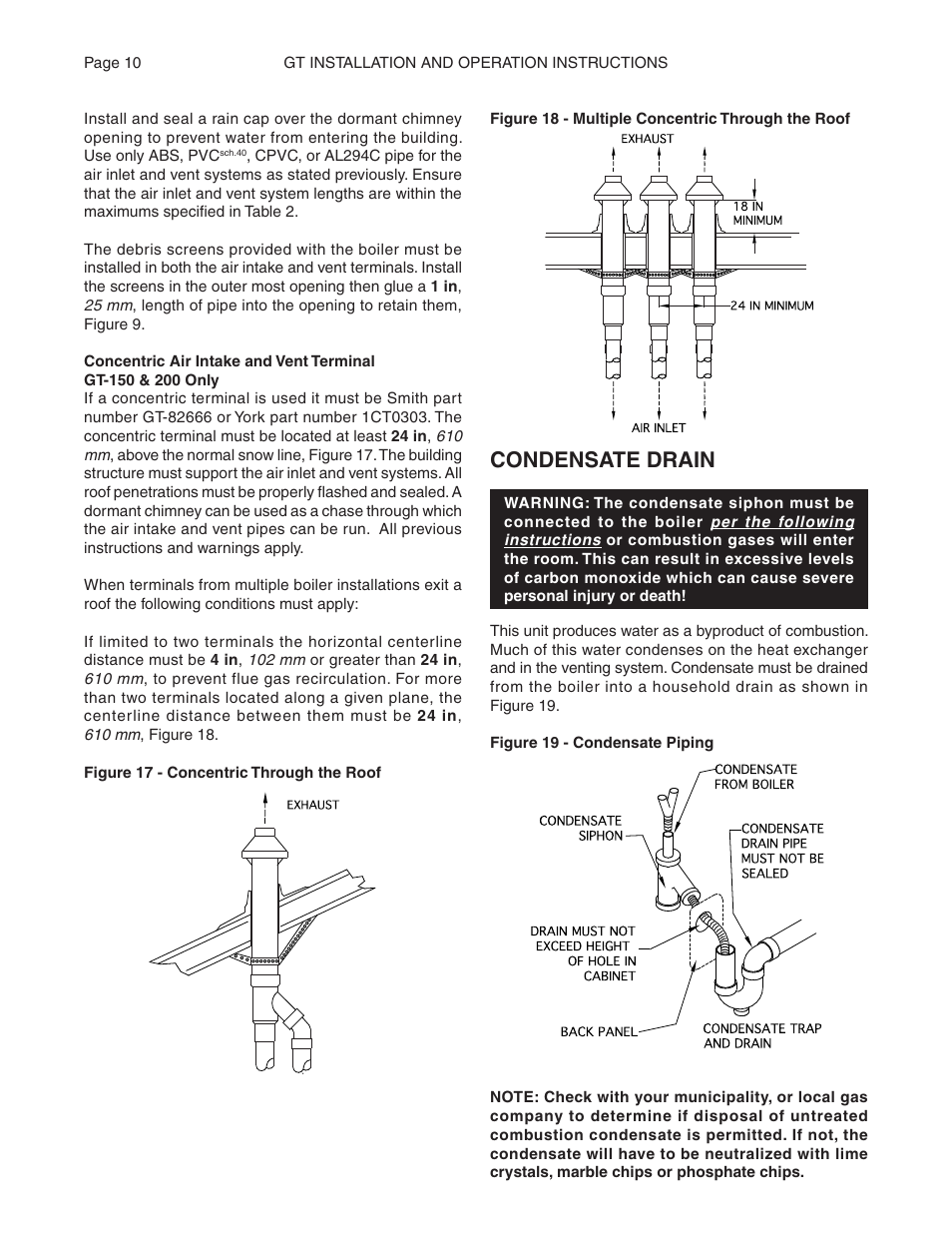 Condensate drain | Smith Cast Iron Boilers GT Series User Manual | Page 10 / 44