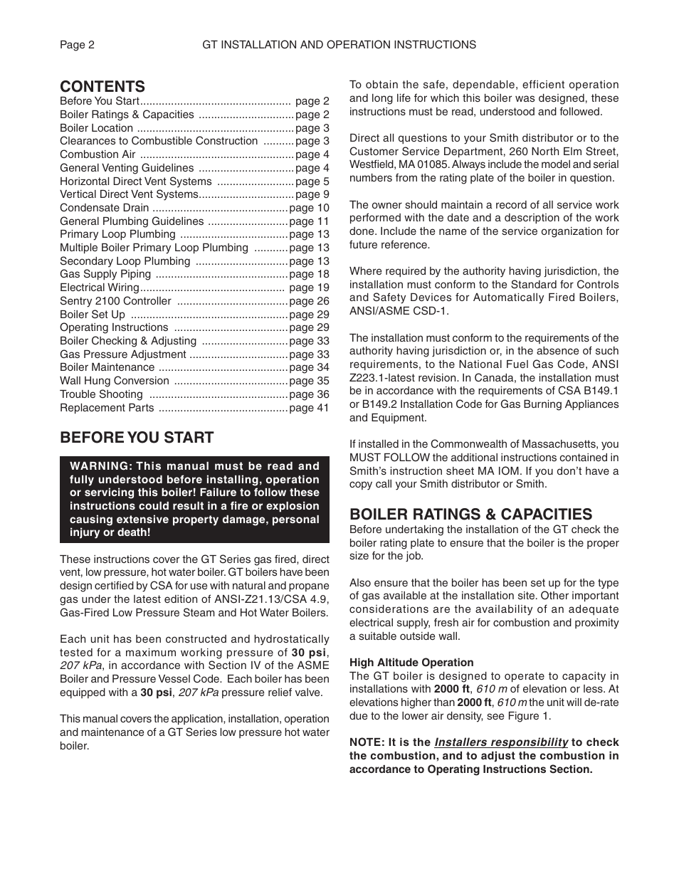 Smith Cast Iron Boilers GT Series User Manual | Page 2 / 44