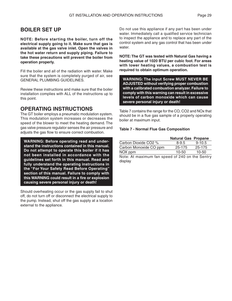 Boiler set up, Operating instructions | Smith Cast Iron Boilers GT Series User Manual | Page 29 / 44