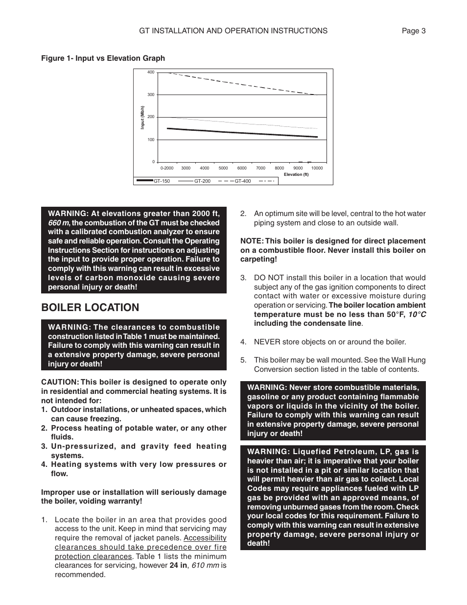 Boiler location | Smith Cast Iron Boilers GT Series User Manual | Page 3 / 44