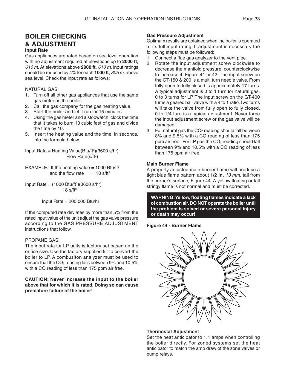 Boiler checking & adjustment | Smith Cast Iron Boilers GT Series User Manual | Page 33 / 44