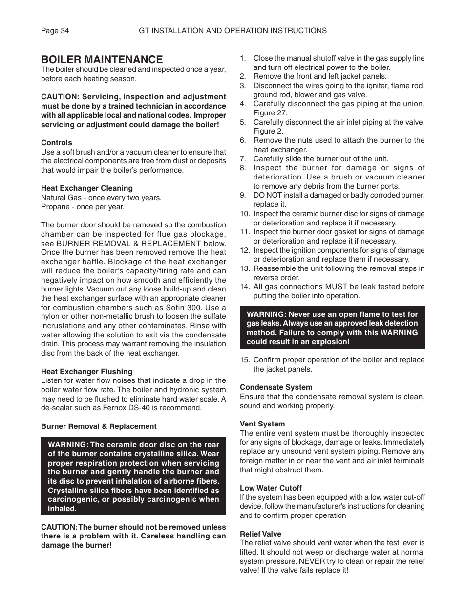 Boiler maintenance | Smith Cast Iron Boilers GT Series User Manual | Page 34 / 44