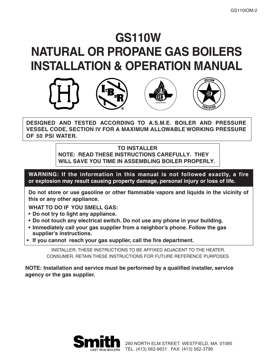 Smith Cast Iron Boilers GS110W User Manual | 32 pages
