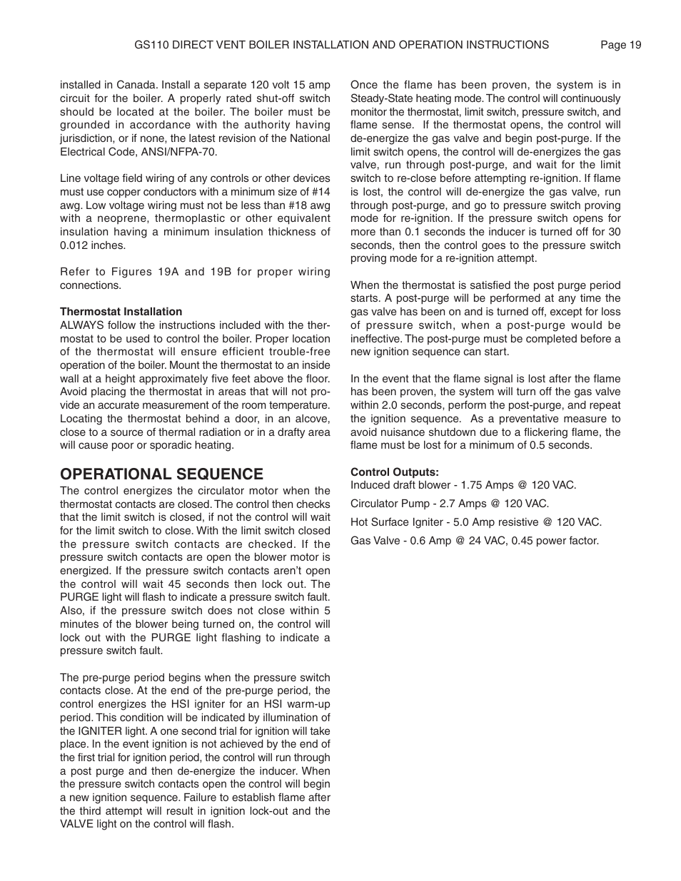 Operational sequence | Smith Cast Iron Boilers GS110W User Manual | Page 19 / 32