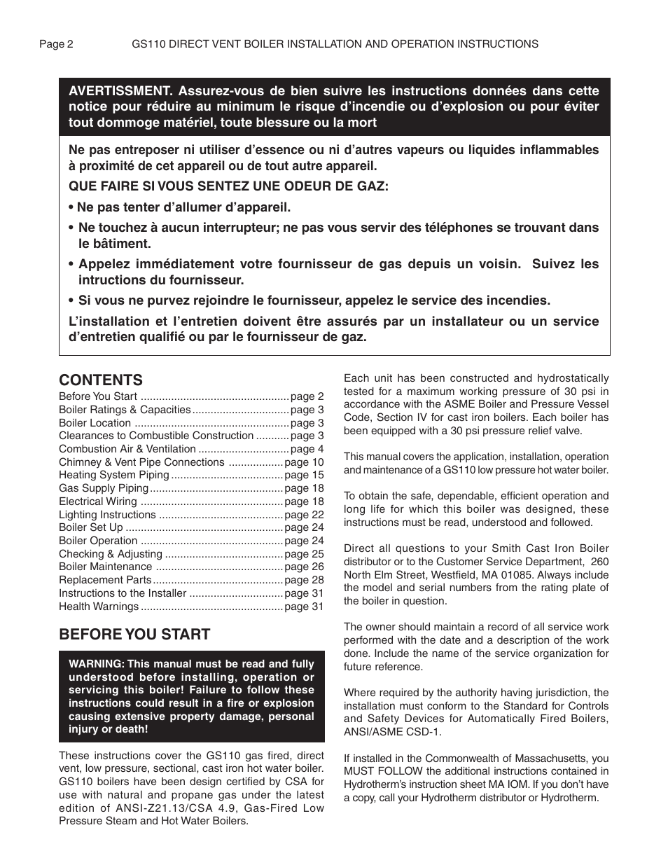 Smith Cast Iron Boilers GS110W User Manual | Page 2 / 32