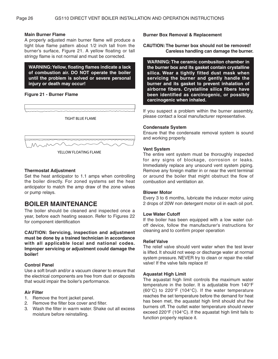 Boiler maintenance | Smith Cast Iron Boilers GS110W User Manual | Page 26 / 32