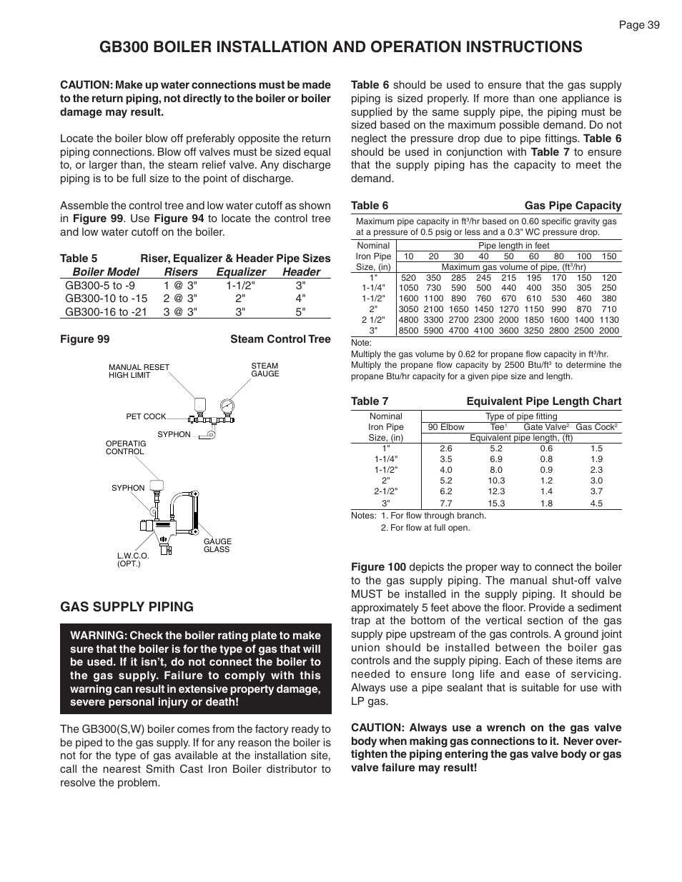 Gas supply piping | Smith Cast Iron Boilers GB300 User Manual | Page 39 / 52