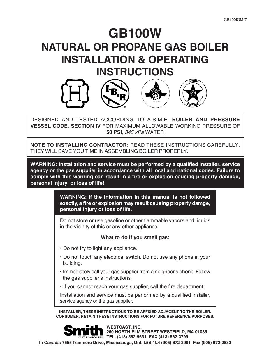 Smith Cast Iron Boilers GB100W User Manual | 32 pages