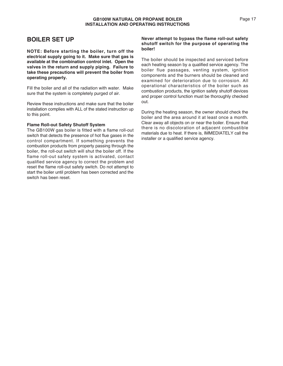 Boiler set up | Smith Cast Iron Boilers GB100W User Manual | Page 17 / 32