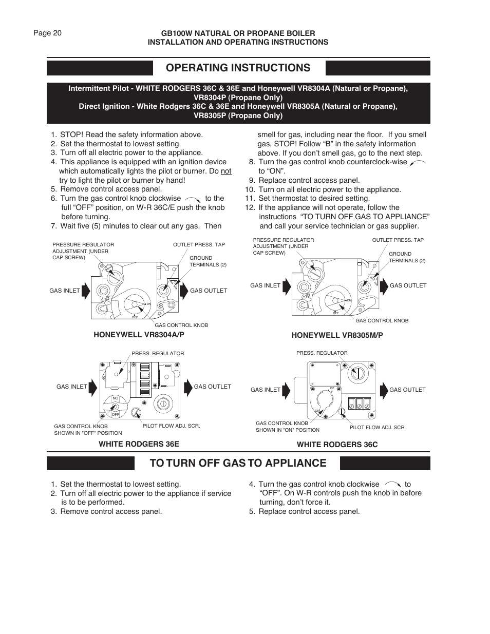 Operating instructions | Smith Cast Iron Boilers GB100W User Manual | Page 20 / 32