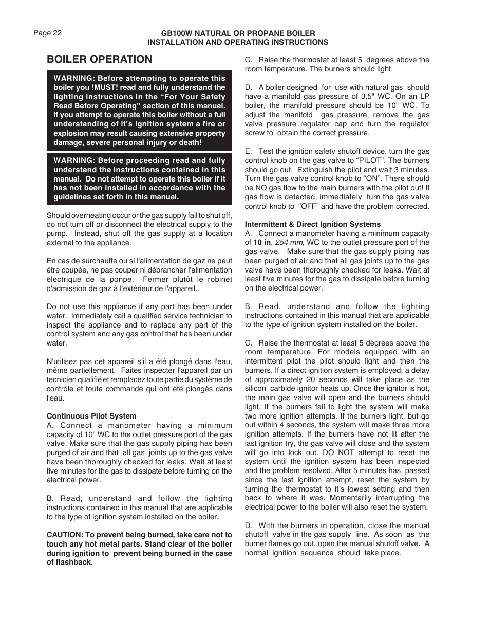 Boiler operation | Smith Cast Iron Boilers GB100W User Manual | Page 22 / 32