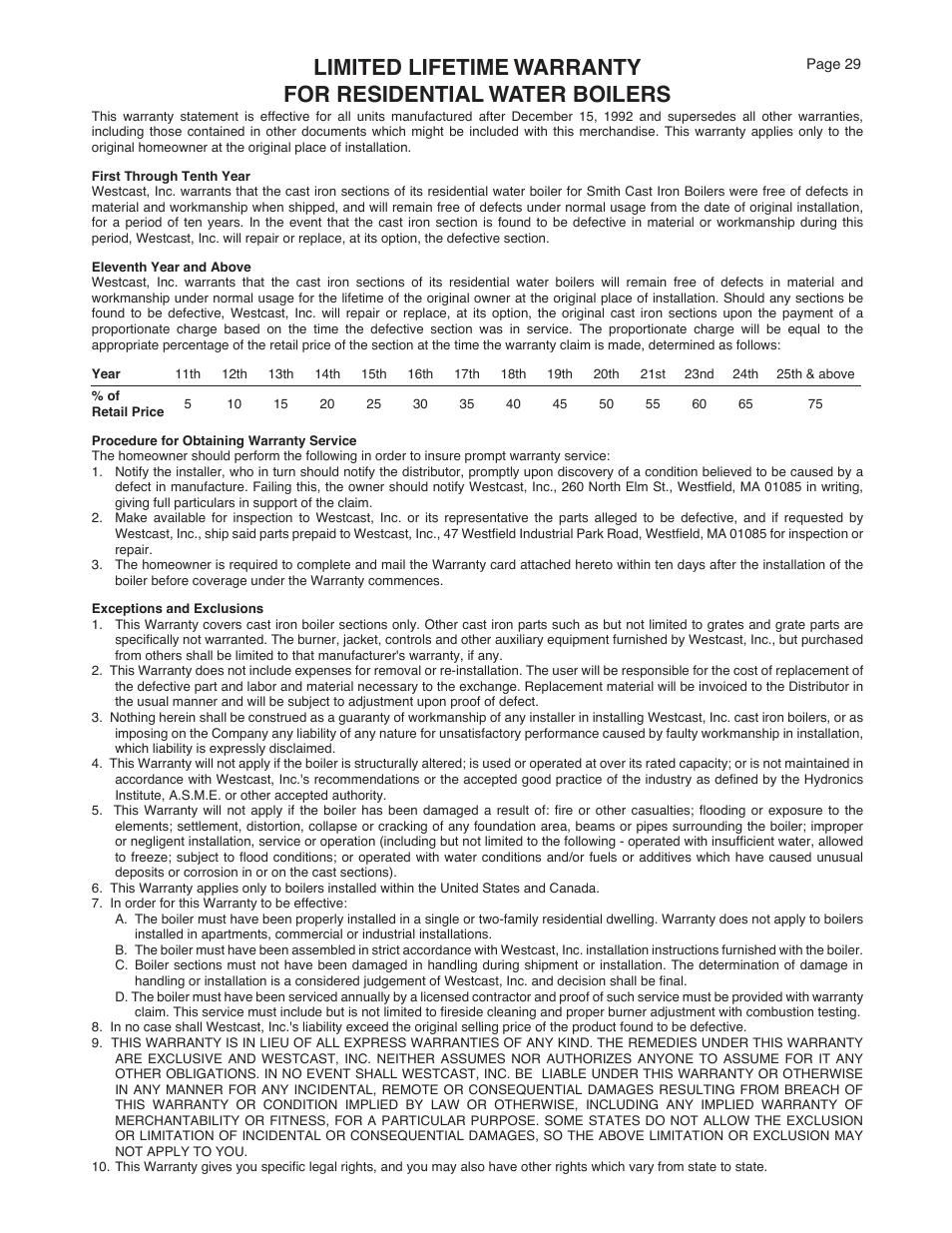 Smith Cast Iron Boilers GB100W User Manual | Page 29 / 32
