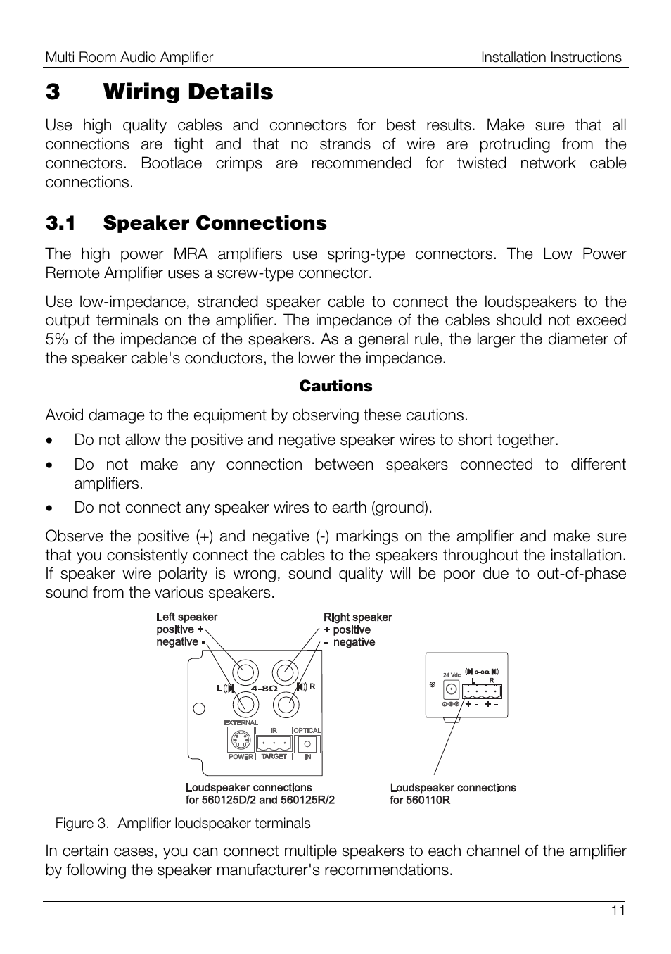 3 wiring details, 1 speaker connections | Schneider Electric 560125D/2 User Manual | Page 11 / 20