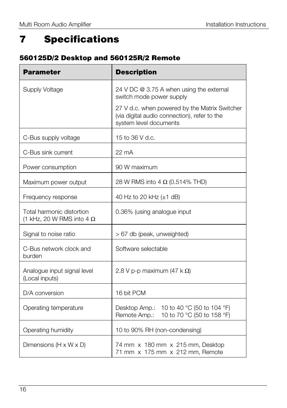 7 specifications | Schneider Electric 560125D/2 User Manual | Page 16 / 20