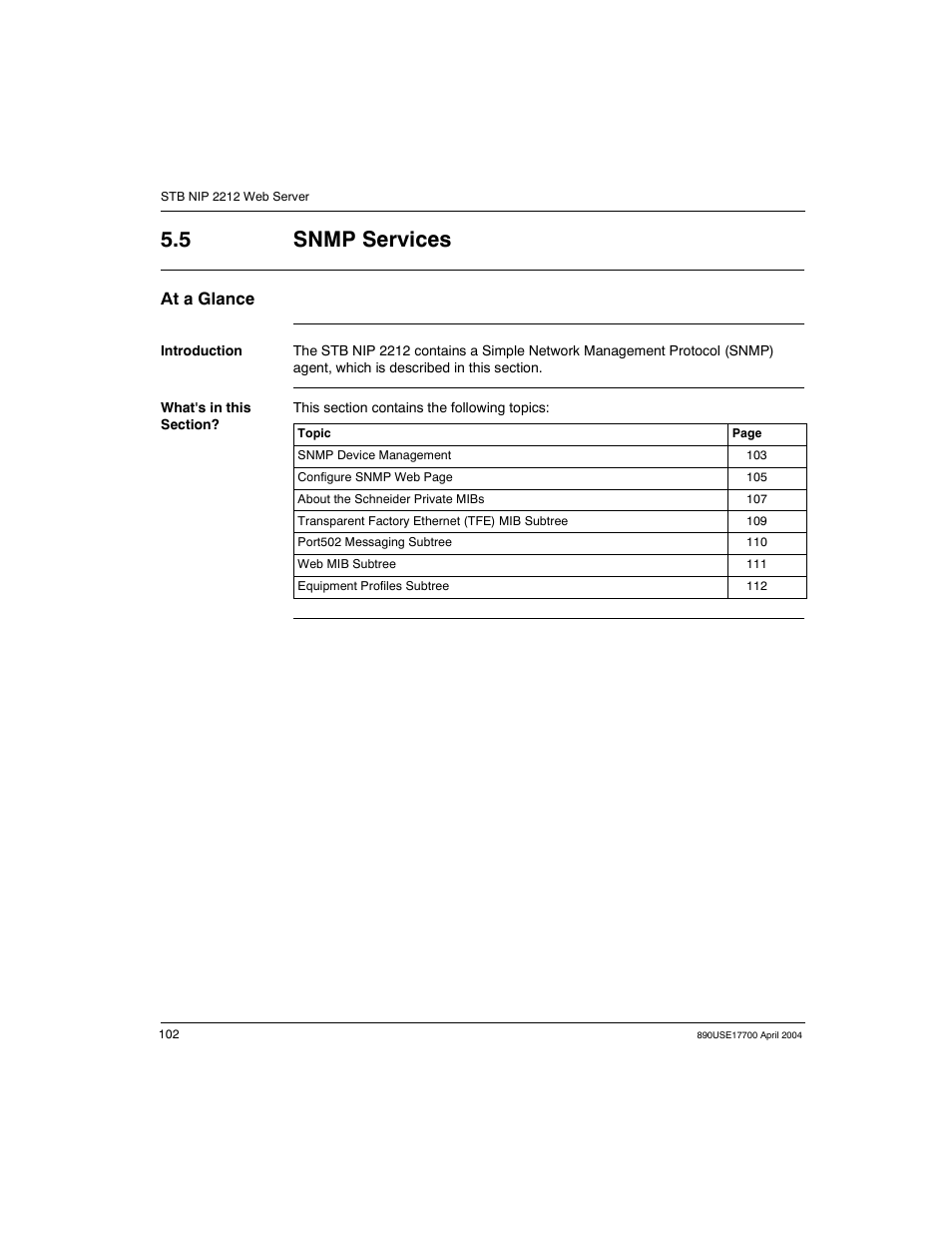 Snmp services, 5 snmp services, At a glance | Schneider Electric 890USE17700 User Manual | Page 102 / 194