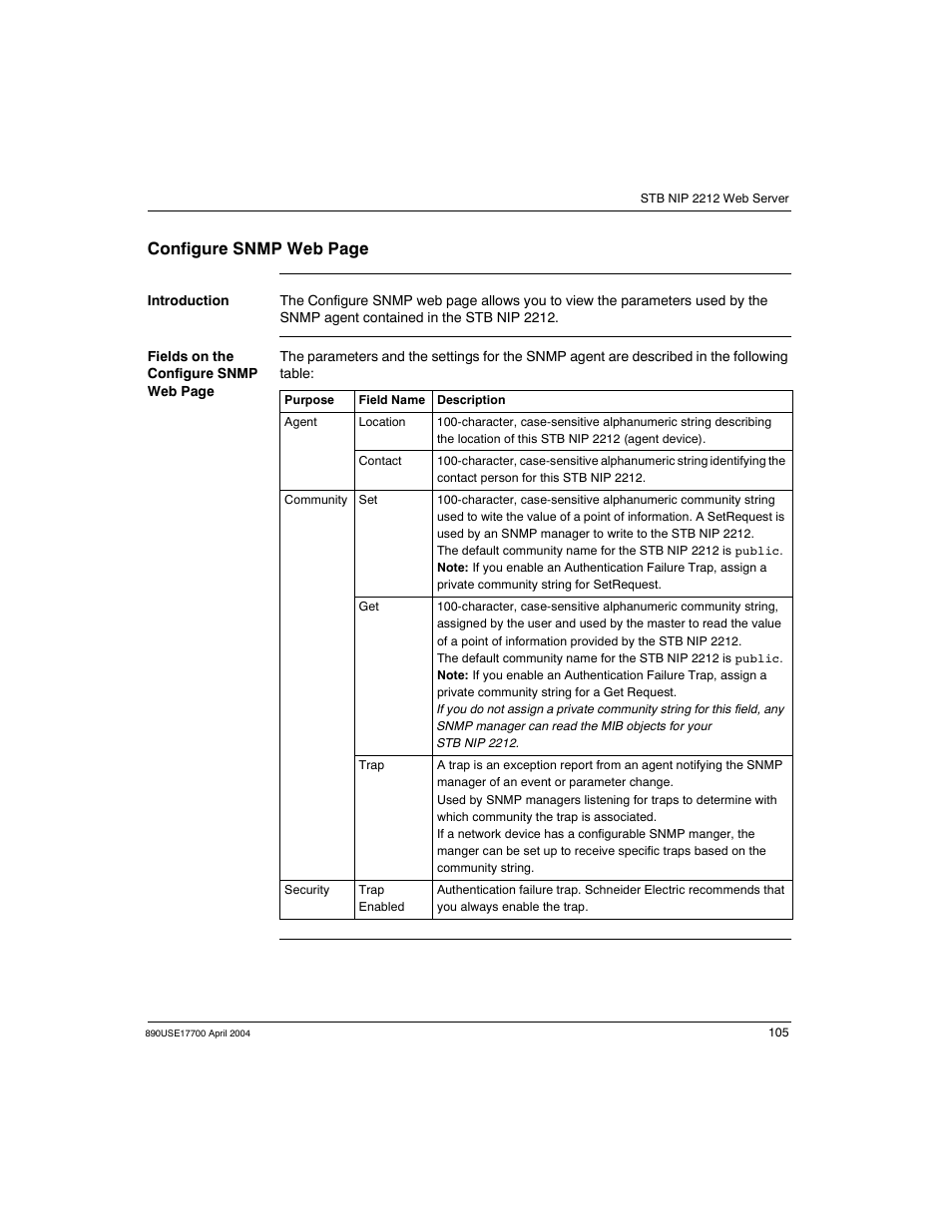 Configure snmp web page | Schneider Electric 890USE17700 User Manual | Page 105 / 194