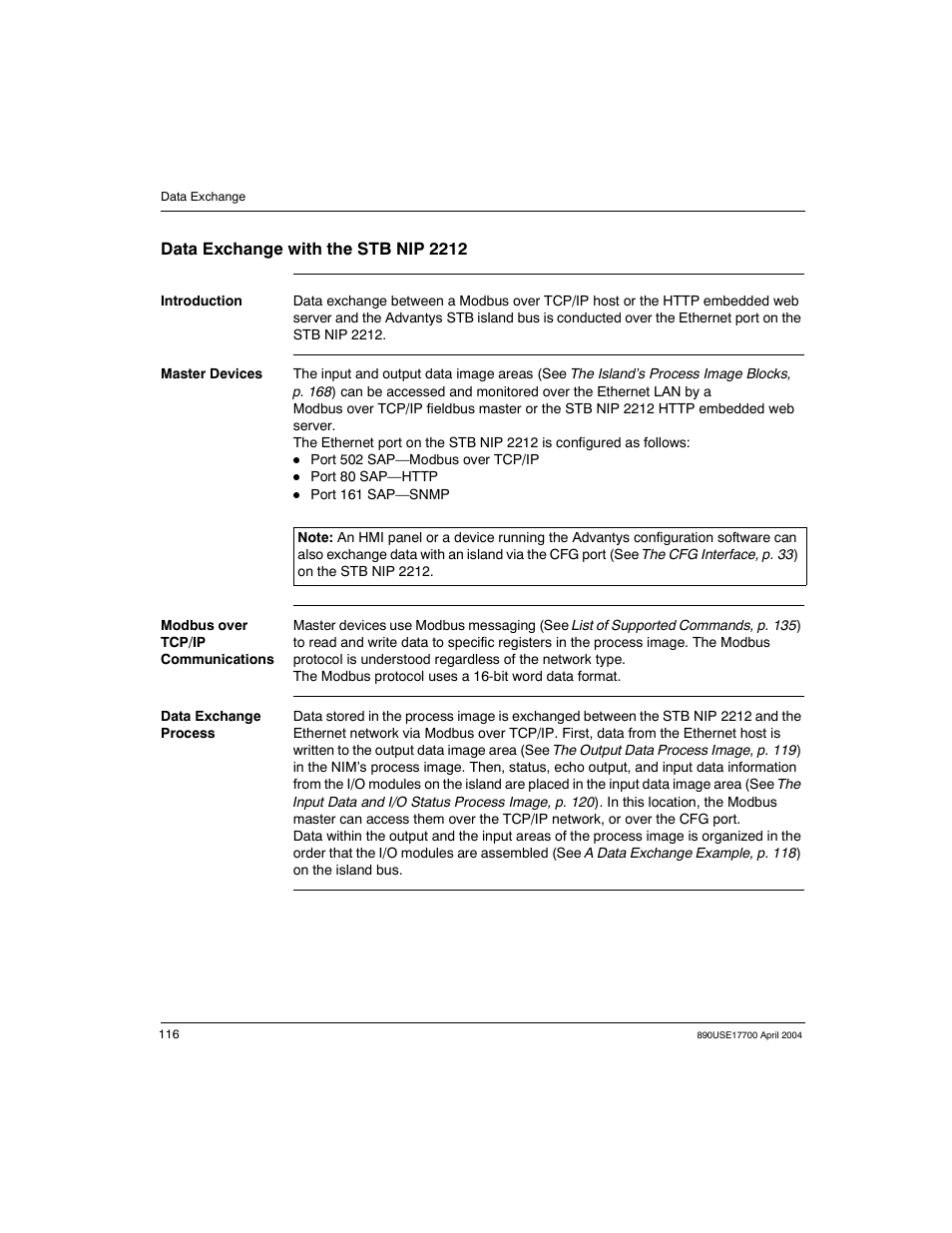 Data exchange with the stb nip 2212 | Schneider Electric 890USE17700 User Manual | Page 116 / 194