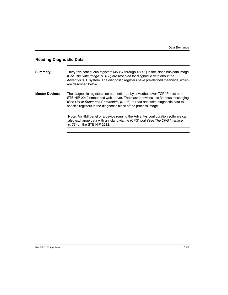 Reading diagnostic data | Schneider Electric 890USE17700 User Manual | Page 125 / 194