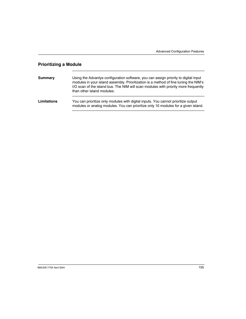 Prioritizing a module | Schneider Electric 890USE17700 User Manual | Page 155 / 194