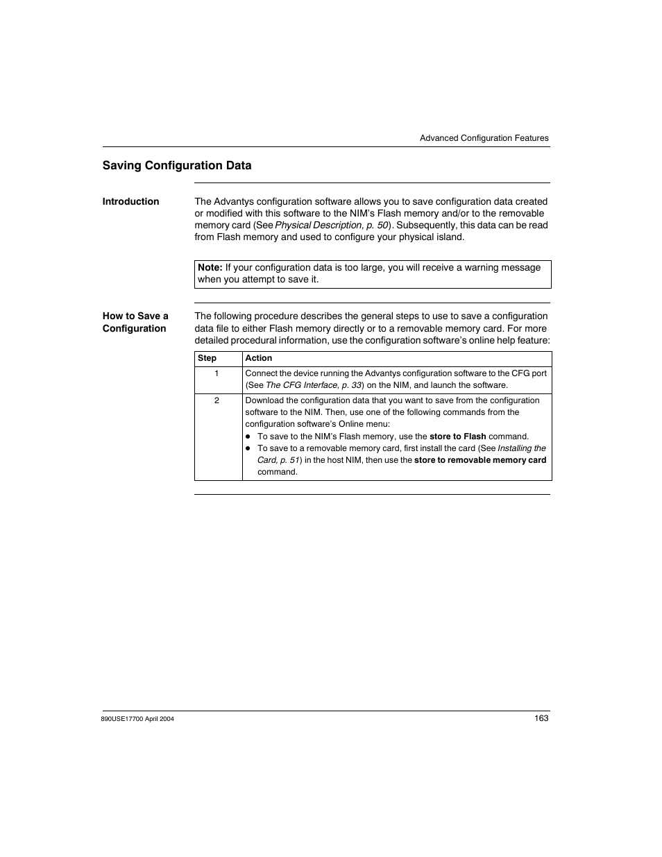 Saving configuration data | Schneider Electric 890USE17700 User Manual | Page 163 / 194