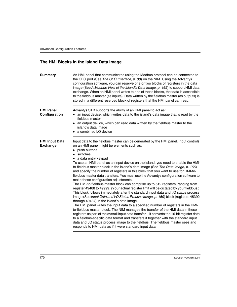 The hmi blocks in the island data image | Schneider Electric 890USE17700 User Manual | Page 170 / 194