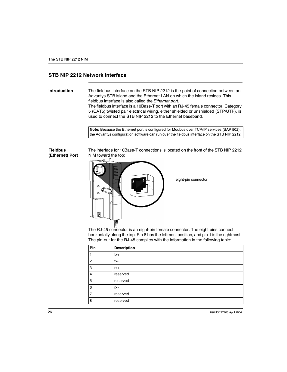 26 ) on, Stb nip 2212 network interface | Schneider Electric 890USE17700 User Manual | Page 26 / 194