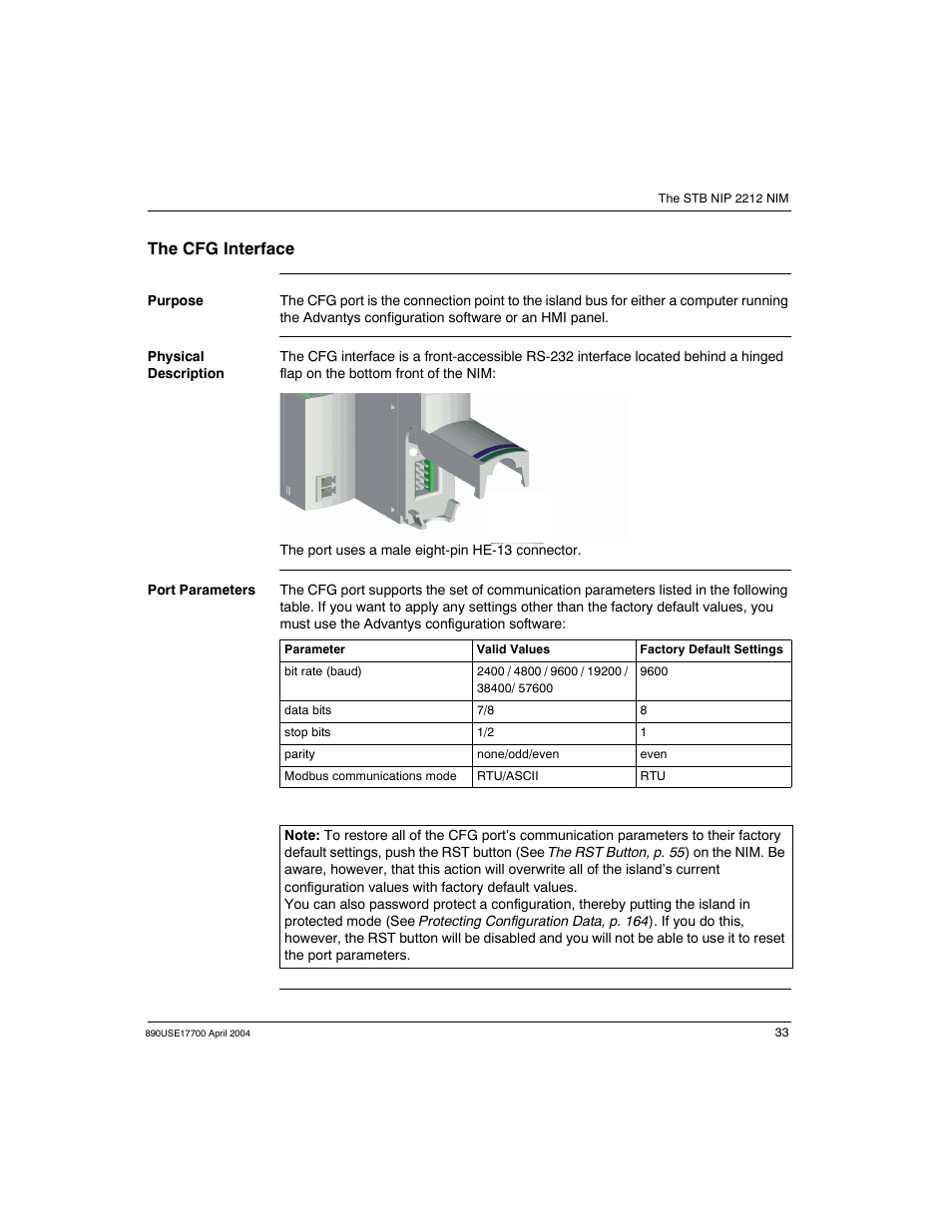 The cfg interface | Schneider Electric 890USE17700 User Manual | Page 33 / 194