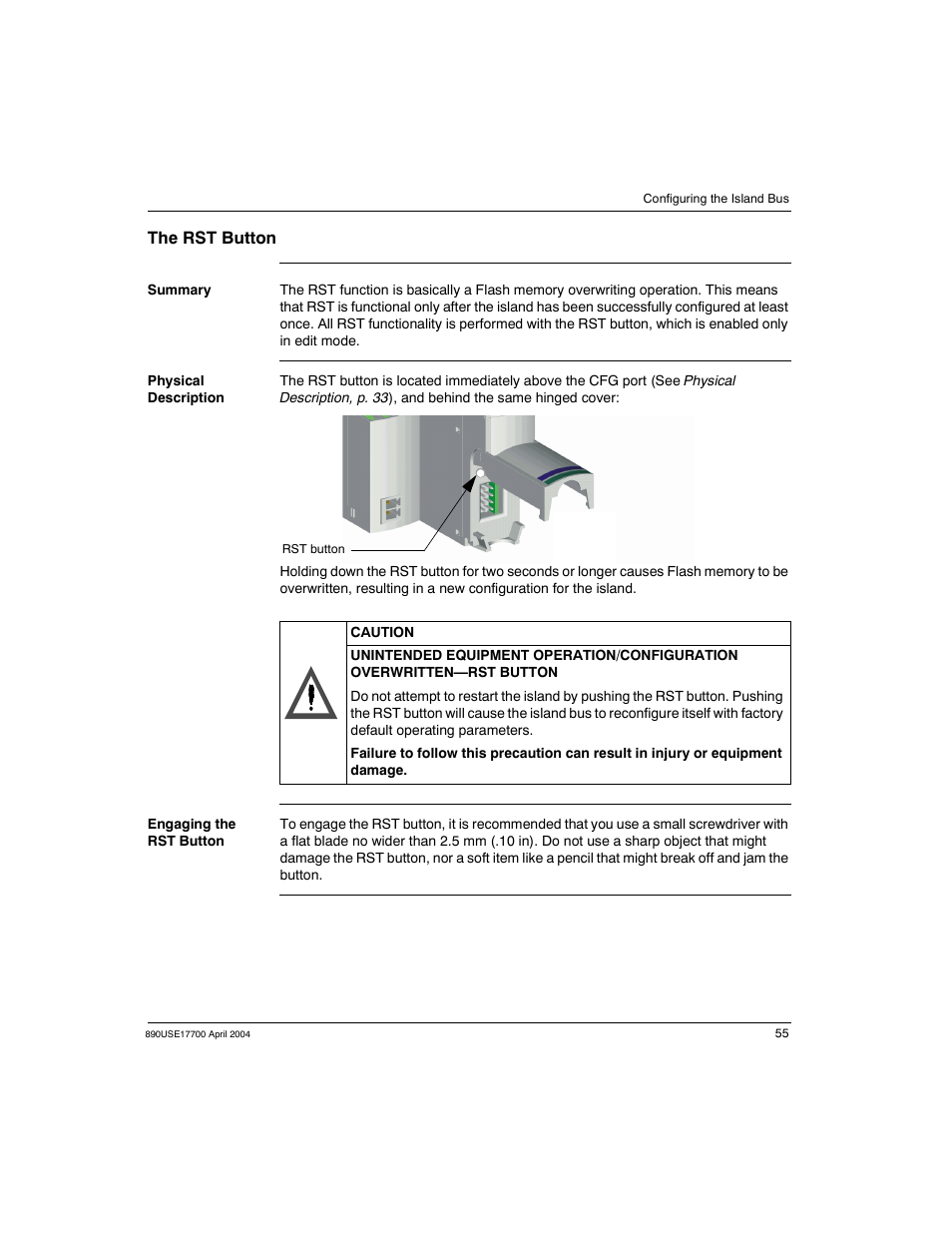 The rst button | Schneider Electric 890USE17700 User Manual | Page 55 / 194