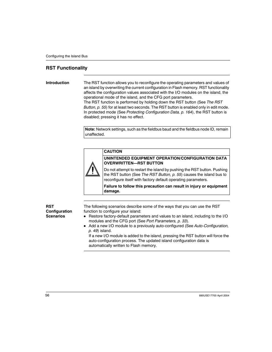 Rst functionality | Schneider Electric 890USE17700 User Manual | Page 56 / 194