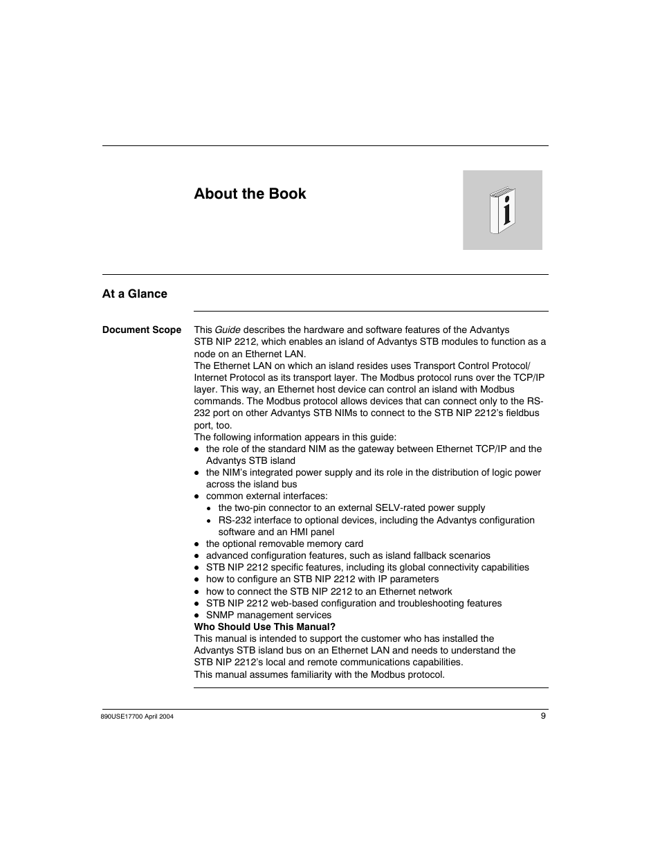 About the book, At a glance | Schneider Electric 890USE17700 User Manual | Page 9 / 194