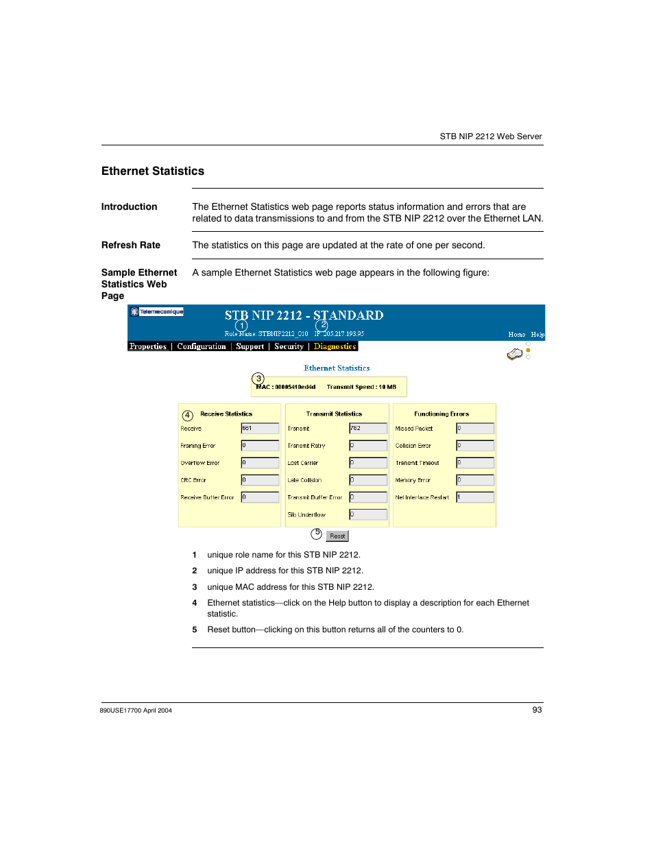 Ethernet statistics | Schneider Electric 890USE17700 User Manual | Page 93 / 194