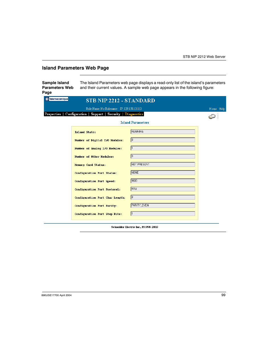 Island parameters web page | Schneider Electric 890USE17700 User Manual | Page 99 / 194