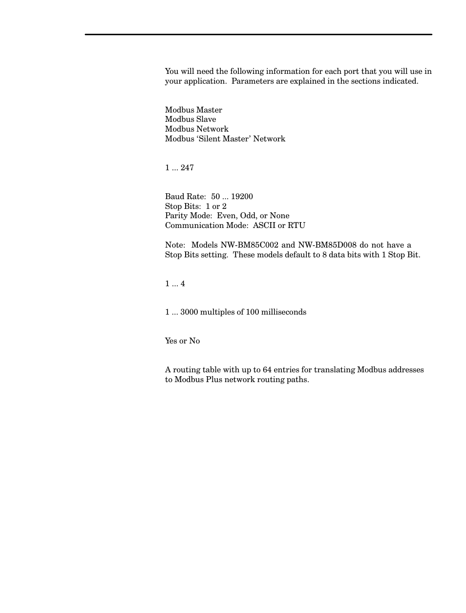 4 modbus port parameters | Schneider Electric Modicon BM85 User Manual | Page 39 / 110