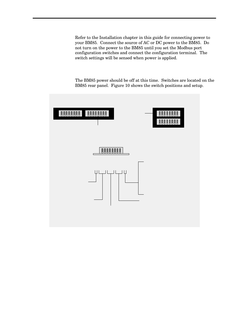 5 configuring the modbus ports, 1 connecting power for the configuration, 2 setting the switches | Schneider Electric Modicon BM85 User Manual | Page 50 / 110