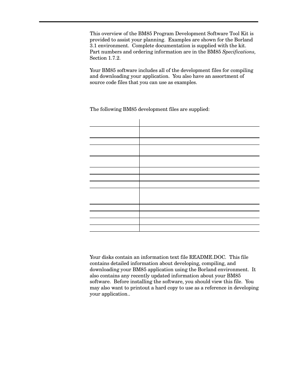 3 overview of the development software, 1 development software files, 2 the readme.doc information file | Schneider Electric Modicon BM85 User Manual | Page 70 / 110