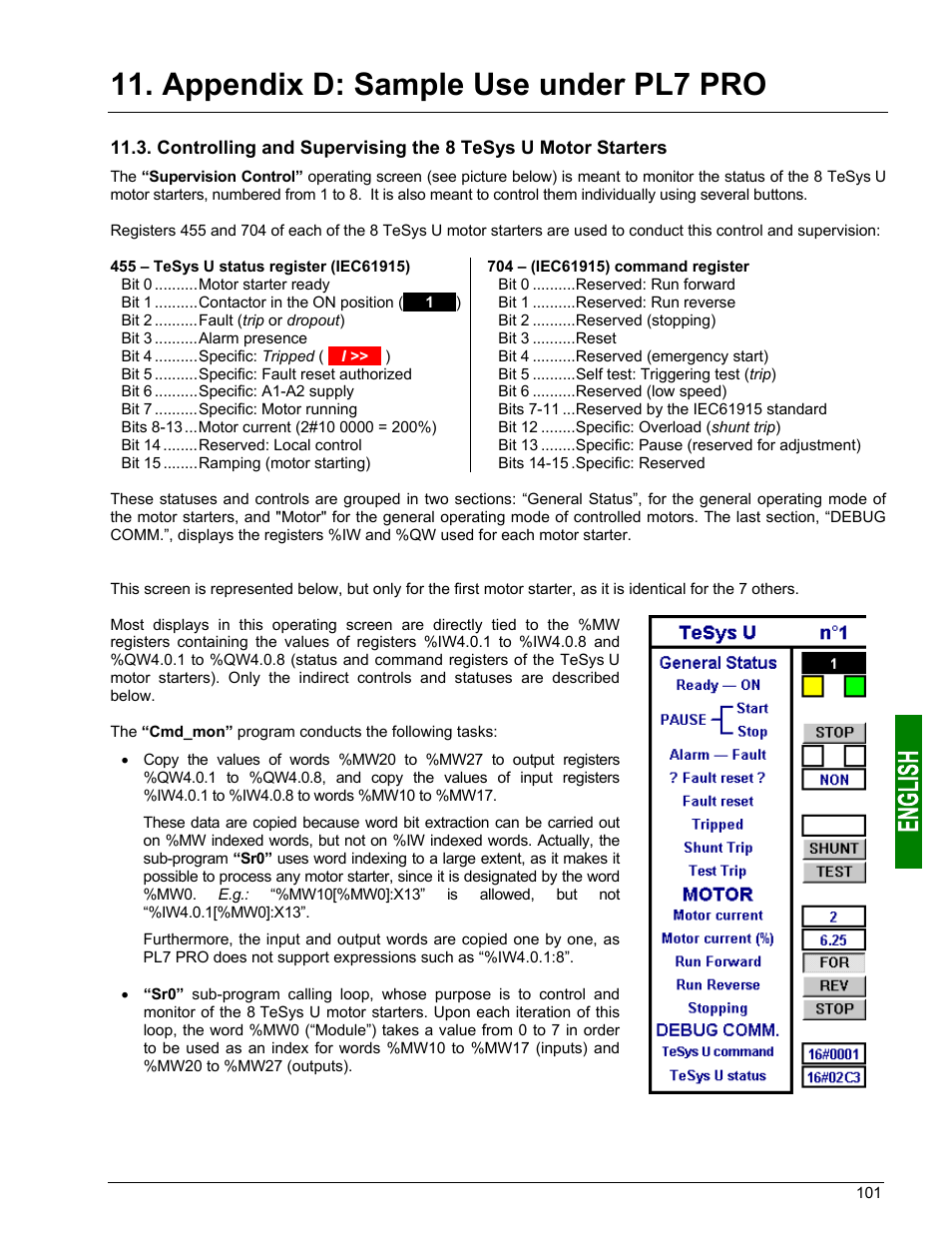 Reading and writing any tesys u motor starter pa, Lufp7 gateway initialization and diagnostics, Appendix d: sample use under pl7 pro | Schneider Electric Gateway LUFP7 User Manual | Page 100 / 115