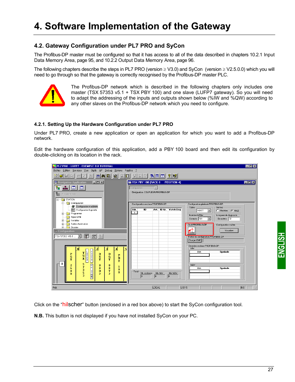 Gateway configuration under pl7 pro and sycon, Setting up the hardware configuration under pl7, Managing degraded modes | Software implementation of the gateway | Schneider Electric Gateway LUFP7 User Manual | Page 26 / 115