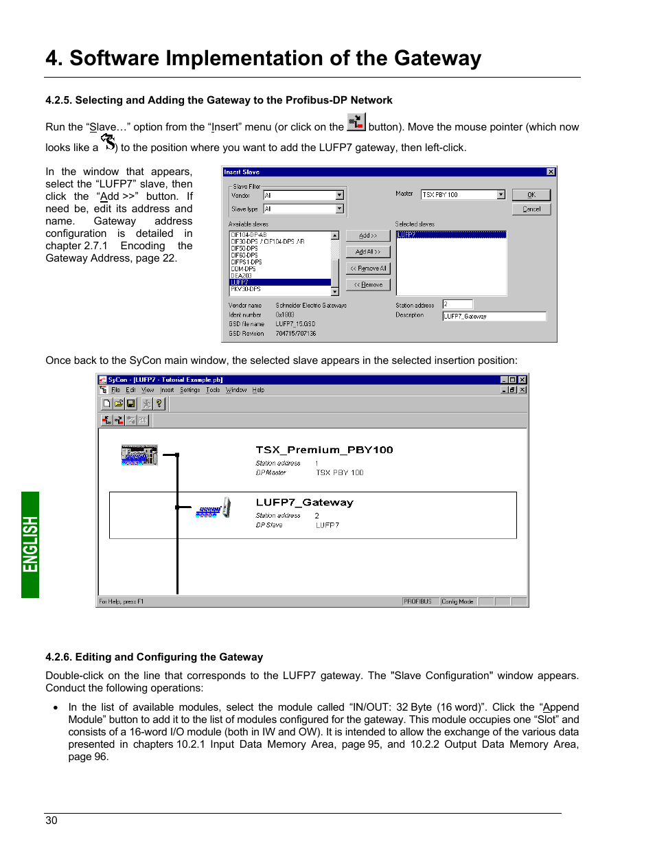 Editing and configuring the gateway, Software implementation of the gateway | Schneider Electric Gateway LUFP7 User Manual | Page 29 / 115