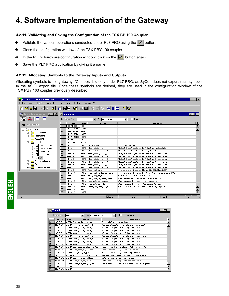 Validating and saving the configuration of the ts, Inputs/outputs, Validating and saving the configuration of the | Software implementation of the gateway | Schneider Electric Gateway LUFP7 User Manual | Page 35 / 115